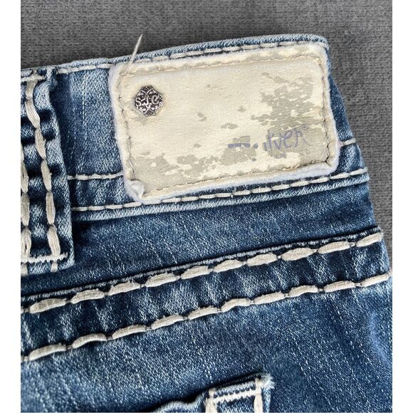 Silver Capri Jeans Women 31 Blue Suki Mid Rise Distressed Stitching Denim Y2K - Picture 10 of 12